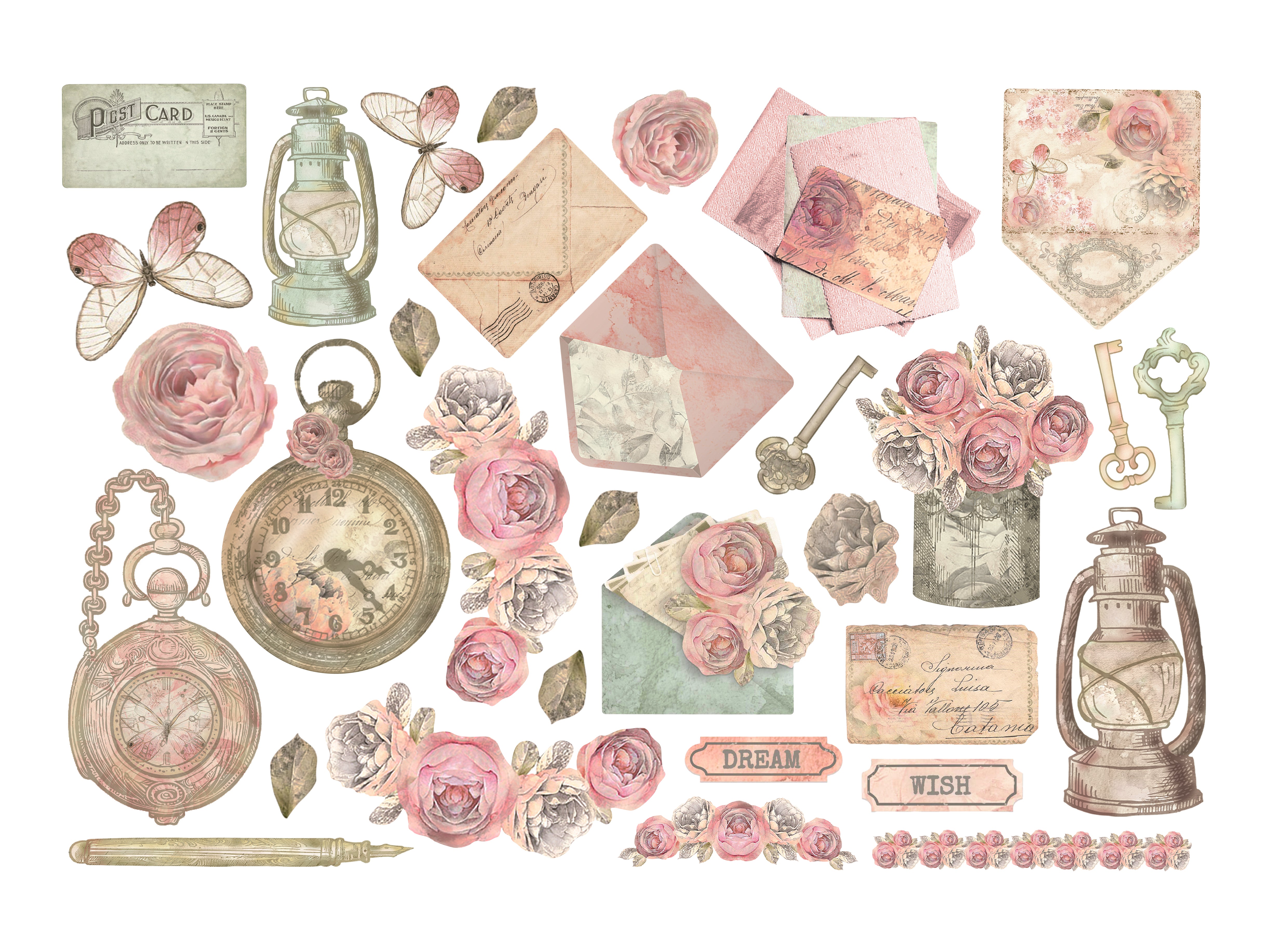 Stamperia SHABBY ROSE Adhesive Paper Cut Outs EPHEMERA #DFLCT47