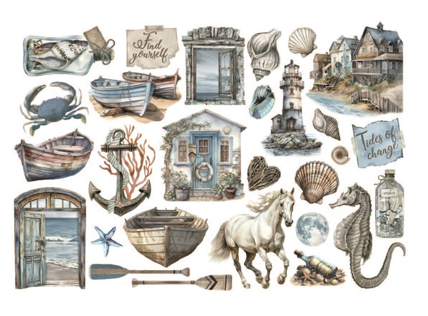 Stamperia SILENT SEA Adhesive Paper Cut Outs EPHEMERA #DFLCT63