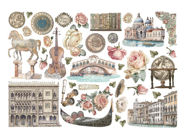 Stamperia VENICE CITY OF ART Adhesive Paper Cut Outs EPHEMERA #DFLCT65