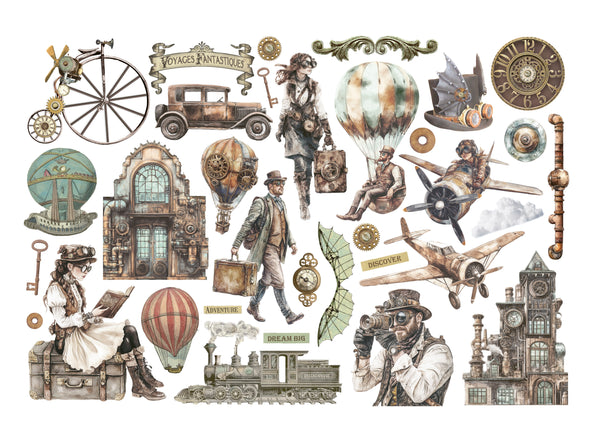 Stamperia VOYAGES FANTASTIQUES Adhesive Paper Cut Outs Ephemera - #DFLCT75