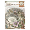 Packaging of Stamperia adhesive ephemera with a steampunk design featuring a clock, flowers, and mechanical elements.