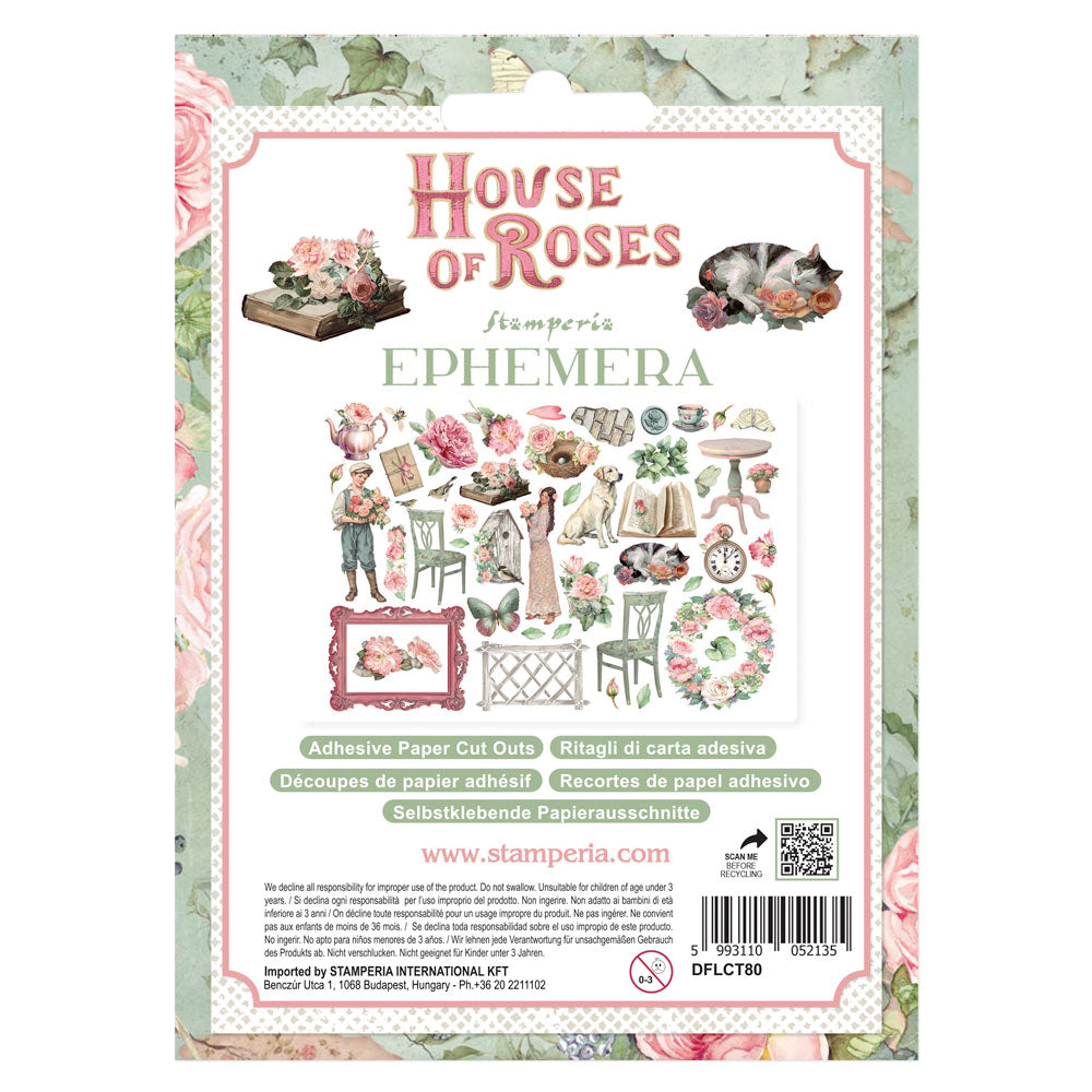 Stamperia HOUSE OF ROSES Adhesive Paper Cut Outs EPHEMERA #DFLCT80 - NEW