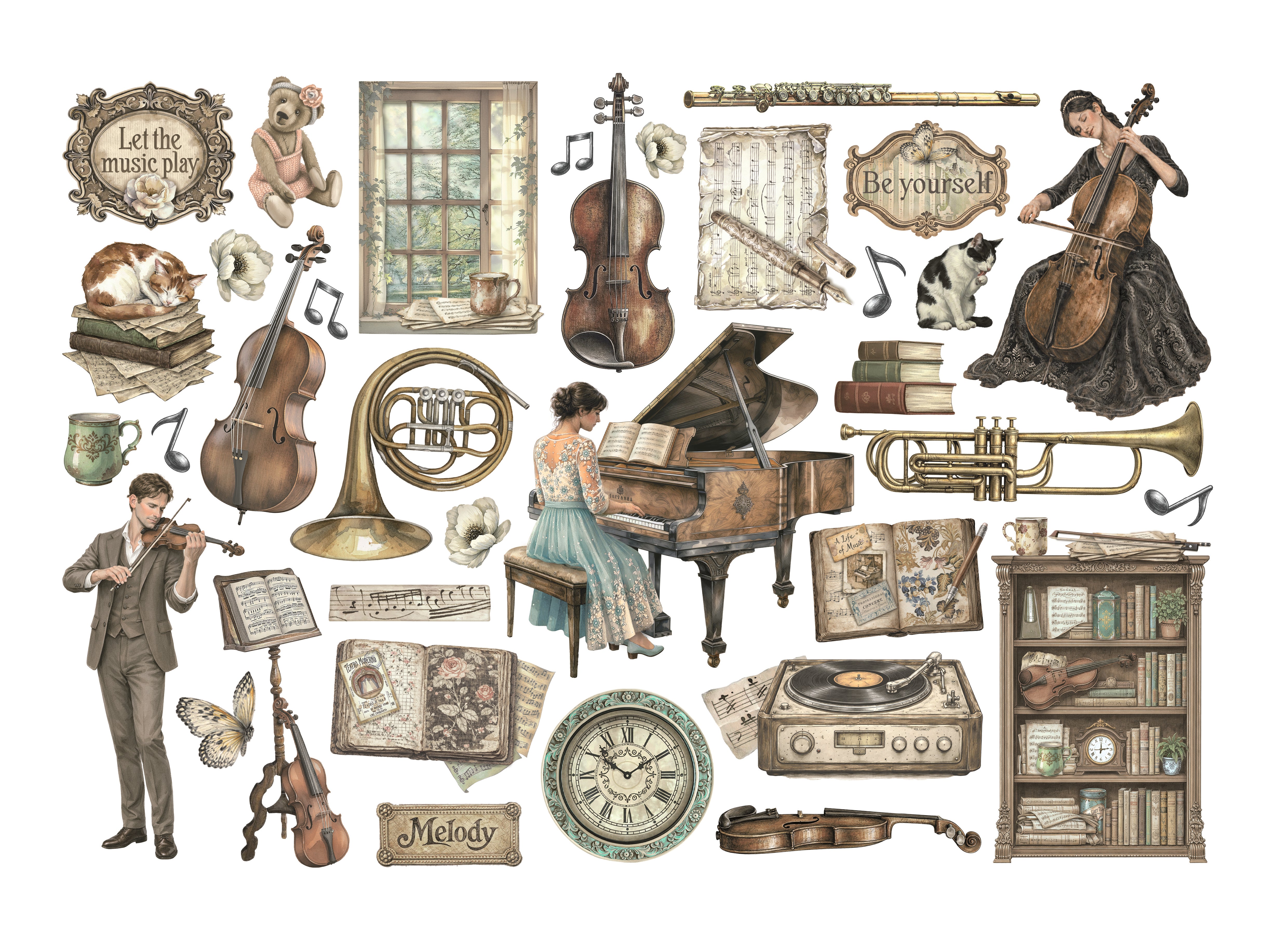 Stamperia SYMPHONY Adhesive Paper Cut Outs EPHEMERA #DFLCT84