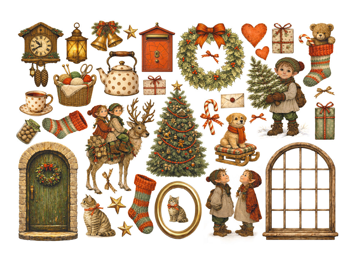 Stamperia SILENT NIGHT Christmas Adhesive Paper Cut Outs EPHEMERA #DFLCT88
