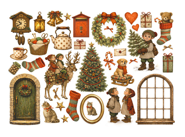 Stamperia SILENT NIGHT Christmas Adhesive Paper Cut Outs EPHEMERA #DFLCT88