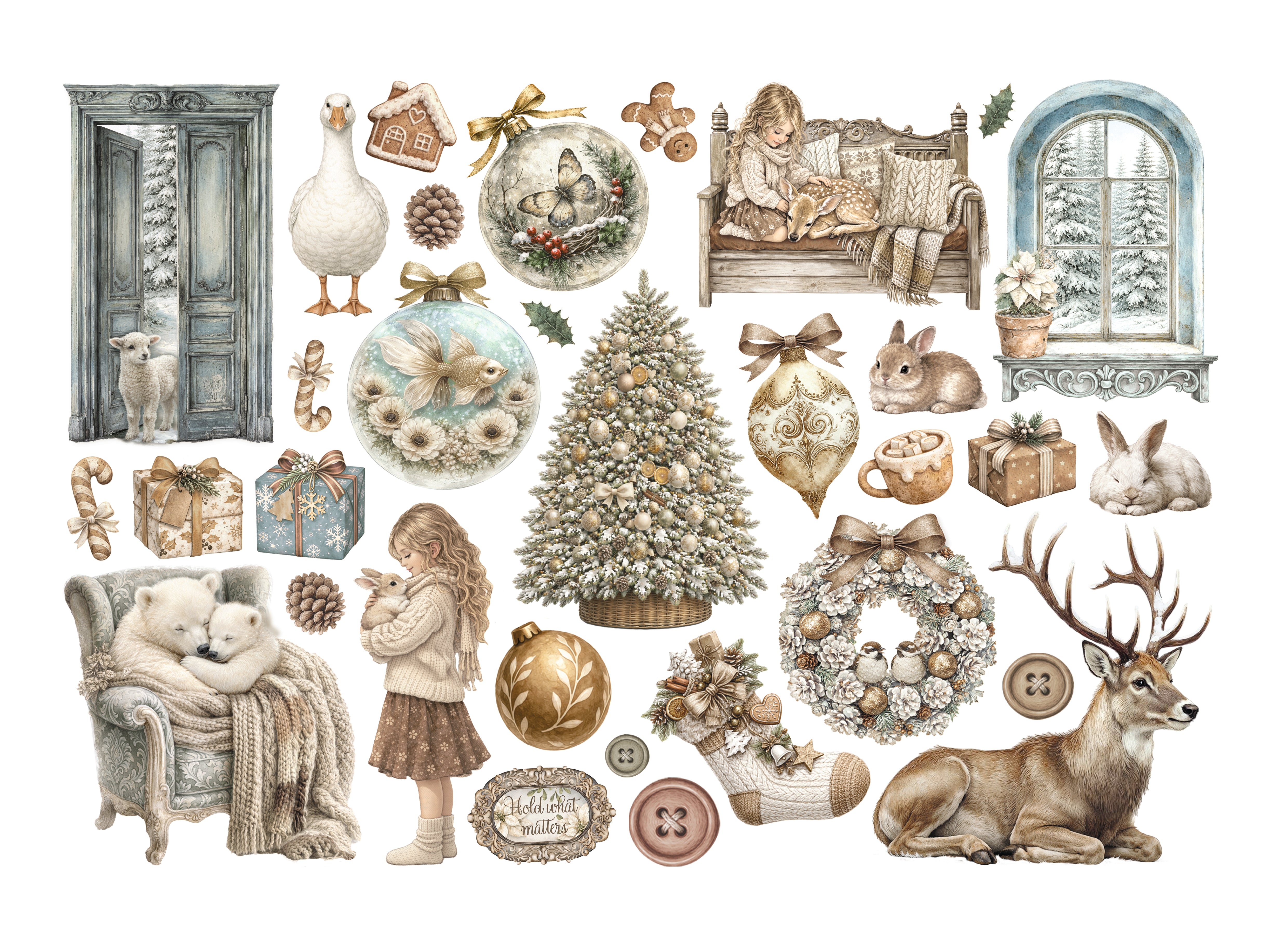 Stamperia WHITE CHRISTMAS Adhesive Paper Cut Outs EPHEMERA #DFLCT89