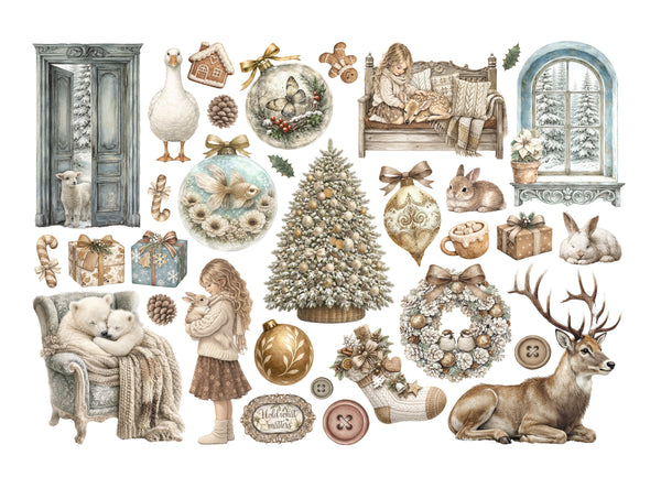 Stamperia WHITE CHRISTMAS Adhesive Paper Cut Outs EPHEMERA #DFLCT89
