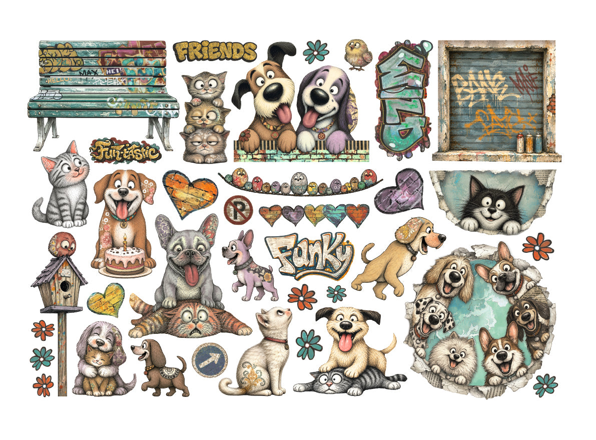 Stamperia FURRY FRIENDS 2 Adhesive Paper Cut Outs EPHEMERA #DFLCT94