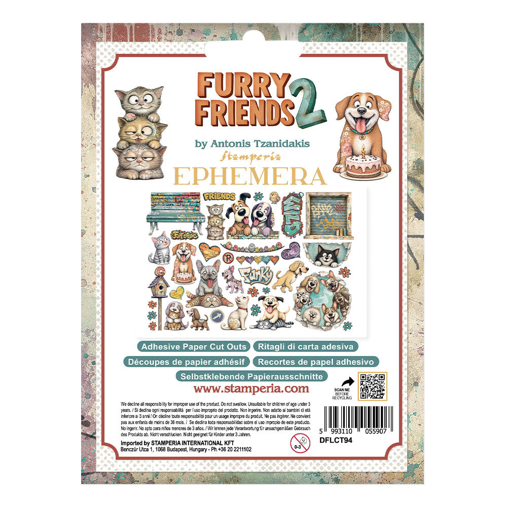 Stamperia FURRY FRIENDS 2 Adhesive Paper Cut Outs EPHEMERA #DFLCT94