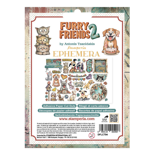 Stamperia FURRY FRIENDS 2 Adhesive Paper Cut Outs EPHEMERA #DFLCT94