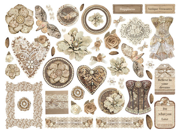 Stamperia OLD LACE Die Cuts Chipboard Shapes  #DFLDC107