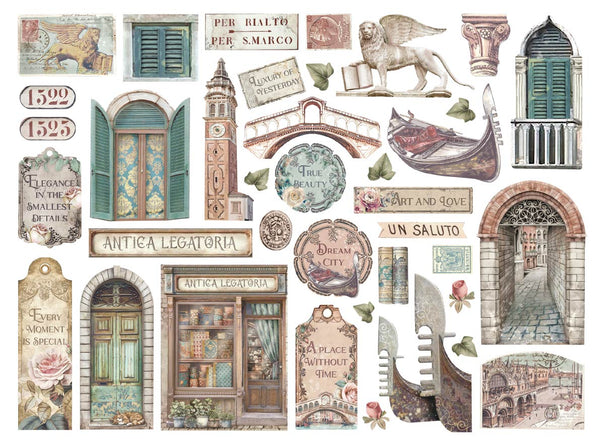 Stamperia VENICE CITY OF ART Die Cuts Chipboard Shapes PCS #DFLDC117