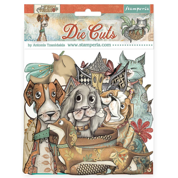 Packaging of Stampperia die cuts with cartoon animals and decorative elements.