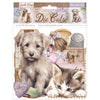 Packaging of STAMPERIA Die Cuts with a puppy and kitten design on a white background.