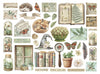 Collection of nature-themed illustrations including animals, plants, and books on a white background.