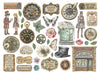 Collection of vintage-themed illustrations including clocks, flowers, and architectural elements.
