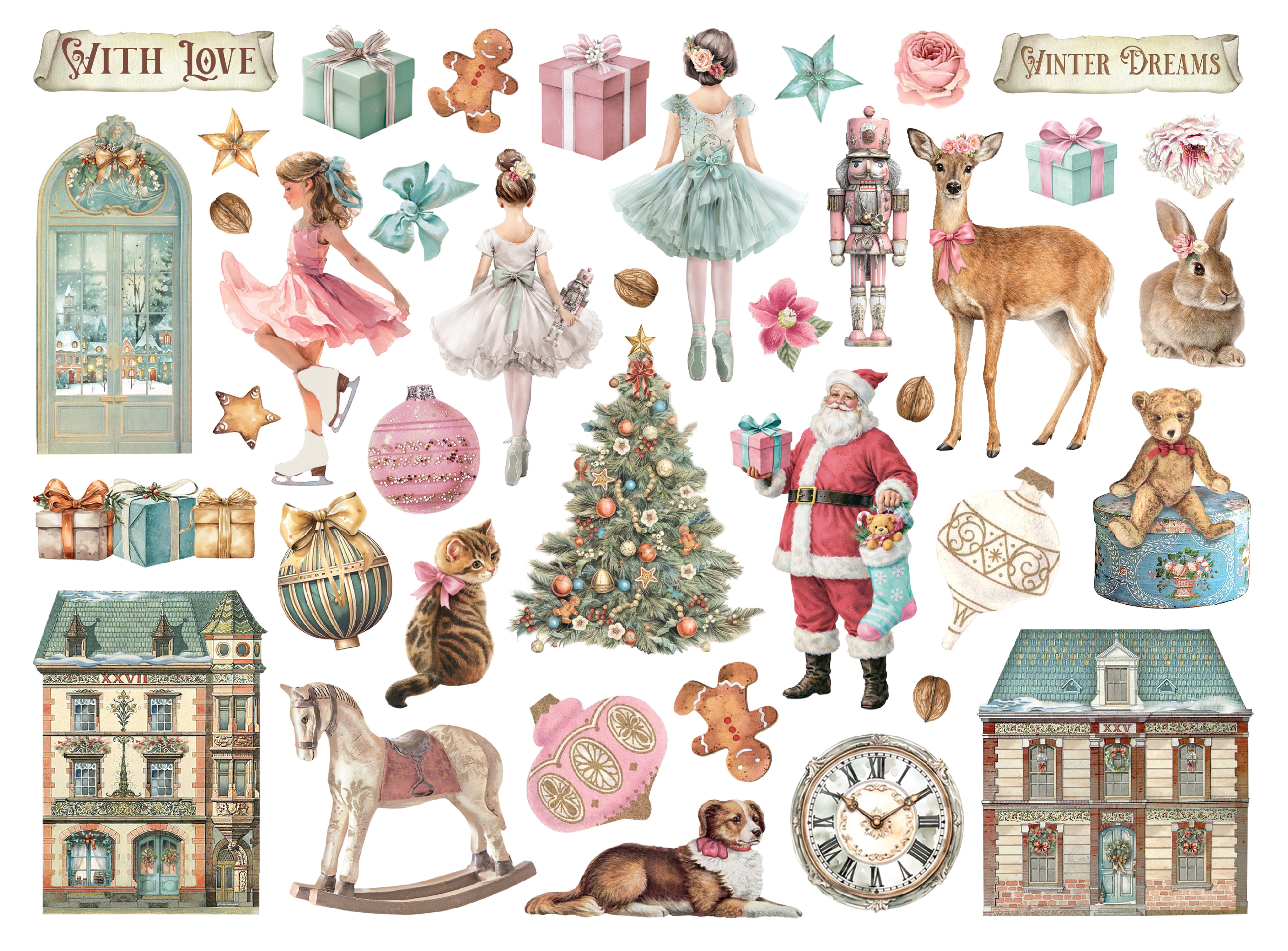 Stamperia WINTER MAGIC PINK CHRISTMAS Die Cuts Chipboard Shapes #DFLDC138