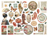 Collection of vintage-style illustrations featuring Japanese-themed elements such as geisha, lanterns, and nature.