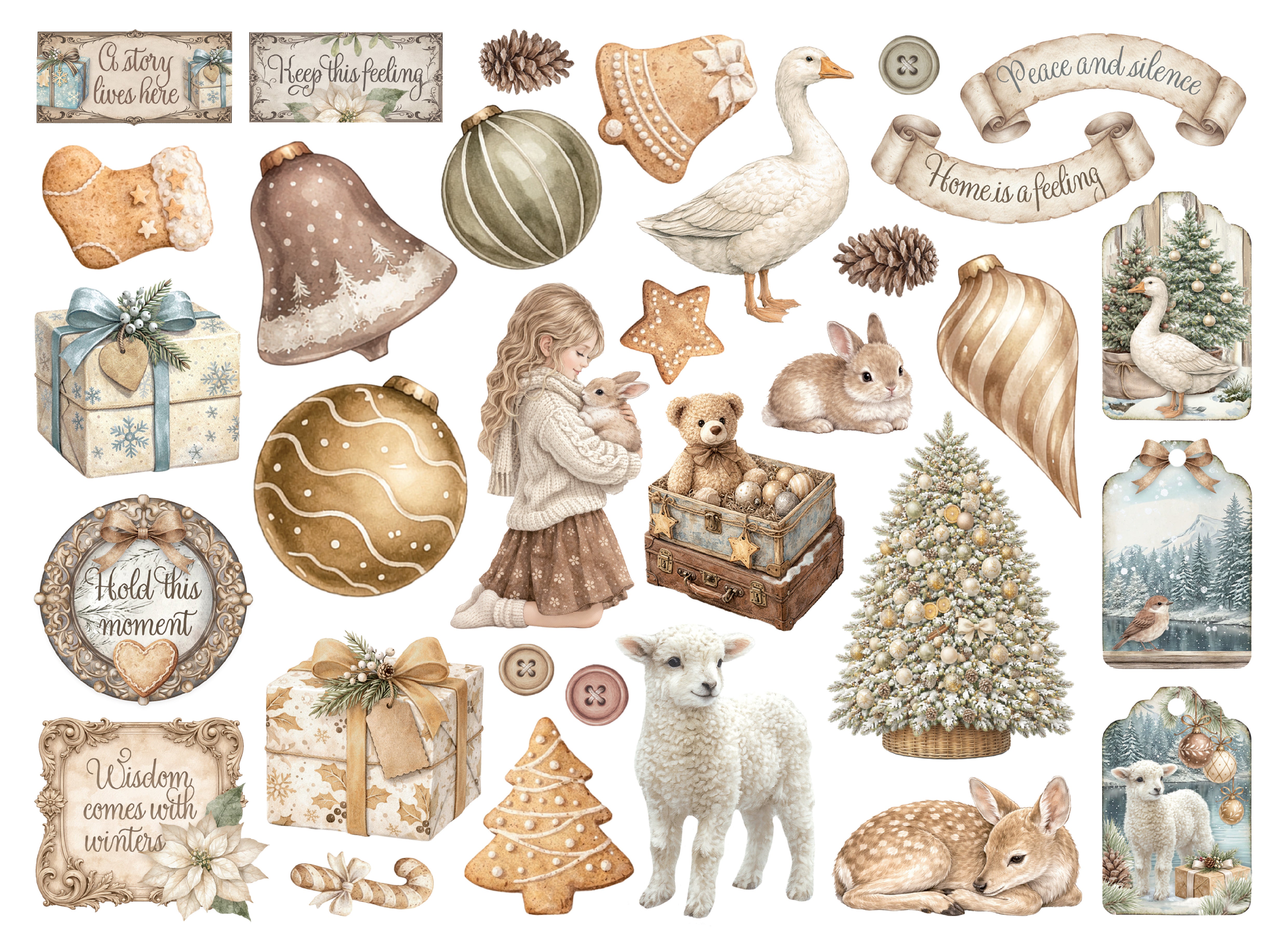 Stamperia WHITE CHRISTMAS Die Cuts Chipboard Shapes #DFLDC141