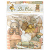 Stamperia Cozy Family 'Die Cuts' paper pack featuring cute illustrated mice with vintage luggage, binoculars, and a banner reading 'simple day'.