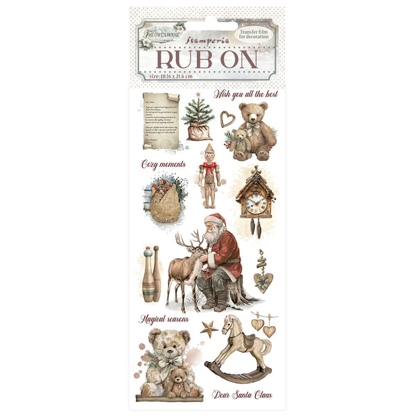 Stamperia THE OWL'S HOUSE Christmas TEDDY BEARS Rub On 4" x 8.5"  #DFLRB179