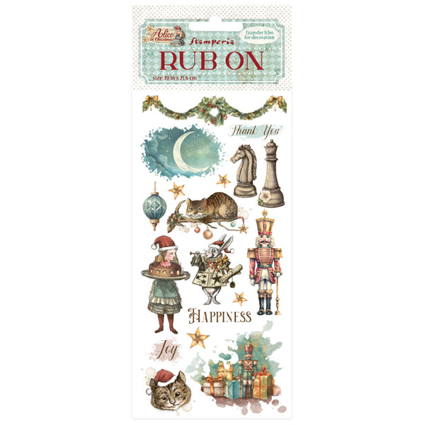 Stamperia ALICE IN CHRISTMAS - HAPPINESS Rub On 4" x 8.5"  #DFLRB182