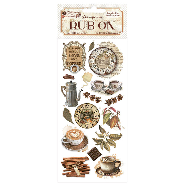 Stamperia COFFEE and CHOCOLATE - ALL YOU NEED IS LOVE AND COFFEE Rub On 4" x 8.5"  #DFLRB195