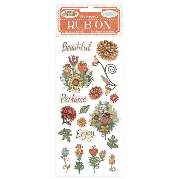 Stamperia FURRY FRIENDS - FLOWERS Rub On 4" x 8.5"  #DFLRB200