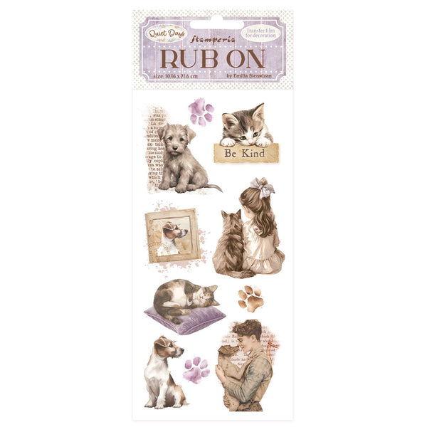 Sheet of decorative rub ons featuring animals and text on a white background