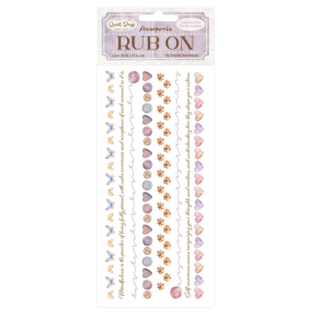 Rub-on transfers with decorative designs on a white background