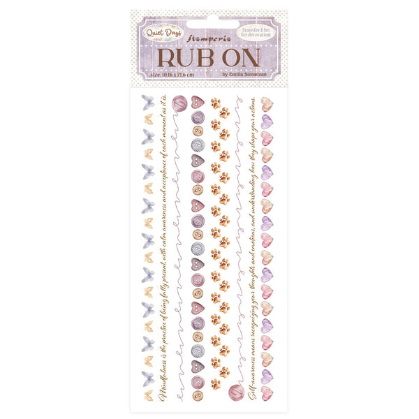 Rub-on transfers with decorative designs on a white background