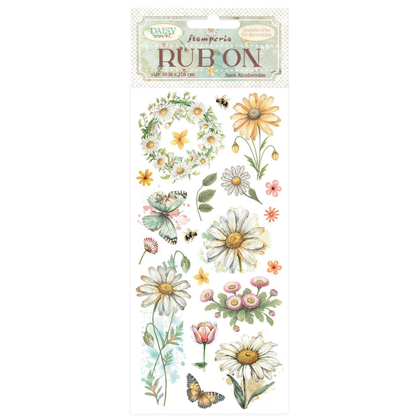 Rub-on transfer with floral designs on a white background