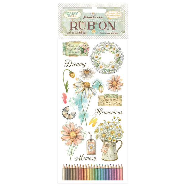 Rub-on transfer sheet with floral designs and text, featuring Stampin' Up! brand on a white background.