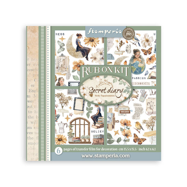 Stamperia Rub On Kit Secret Diary with decorative design on a white background