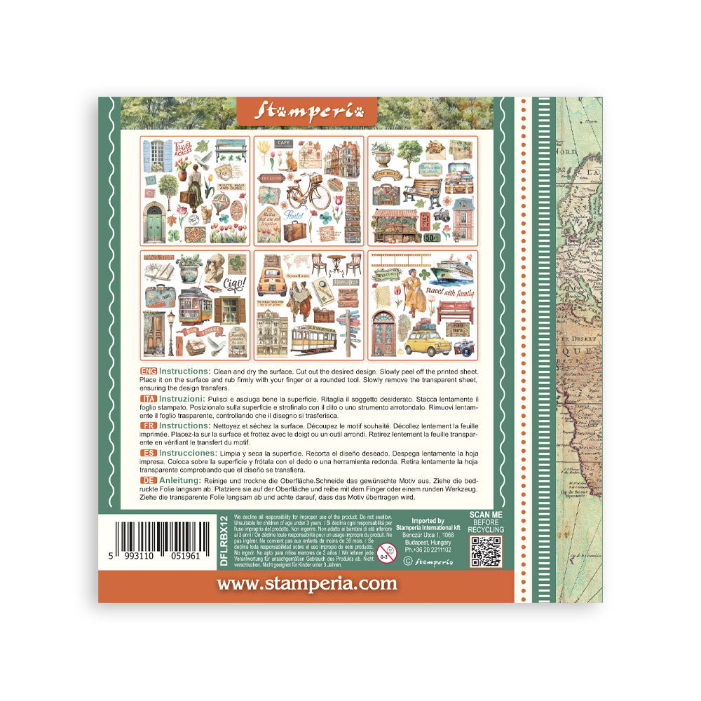 Stamperia product packaging with illustrations and branding on a white background