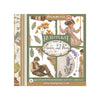 Stamperia Rubon Kit 'Flowers and Poems' decorative transfer film sheet, featuring vintage illustrations of children, flowers, leaves, and a striped border on a white background.