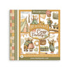Stamperia 'Cozy Family' rub on kit packaging, featuring a vintage-style mouse illustration collage with camping, baking, and cozy home elements on a cream background with a tan border.