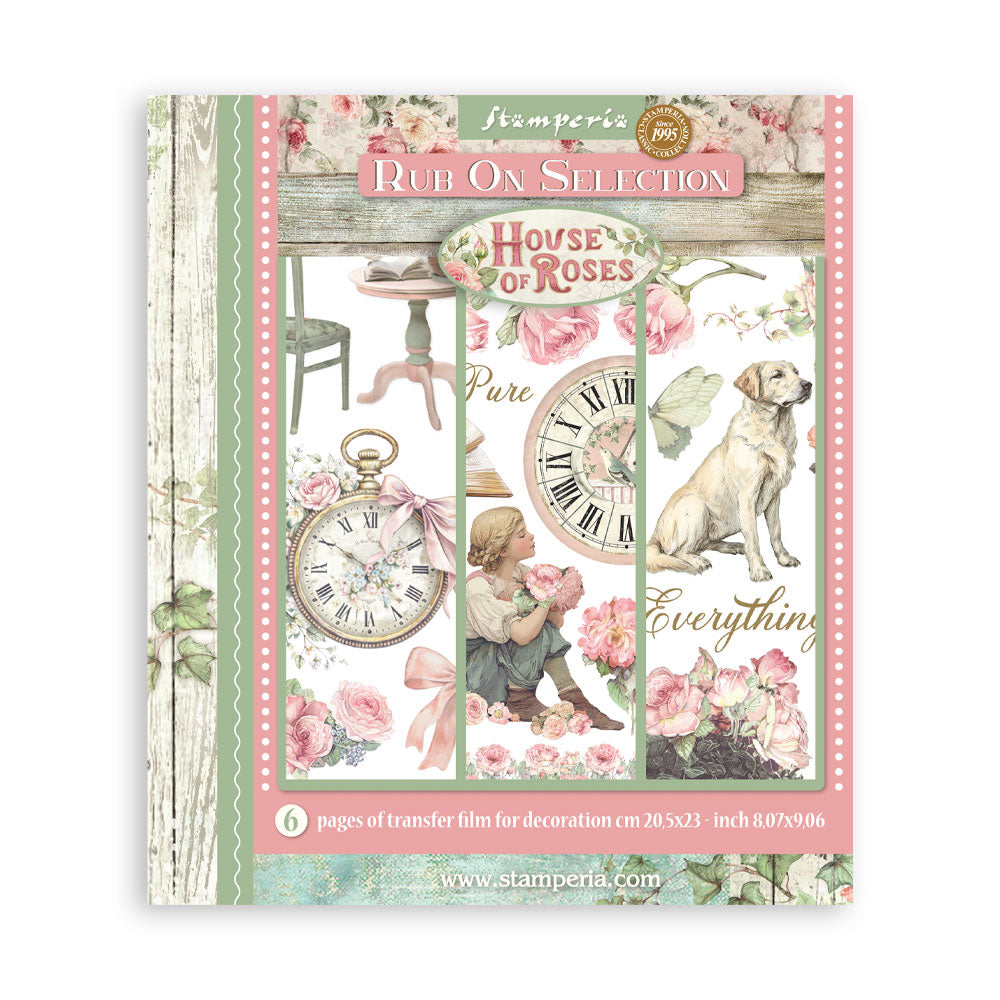 Stamperia rub on selection book with vintage design elements on a white background