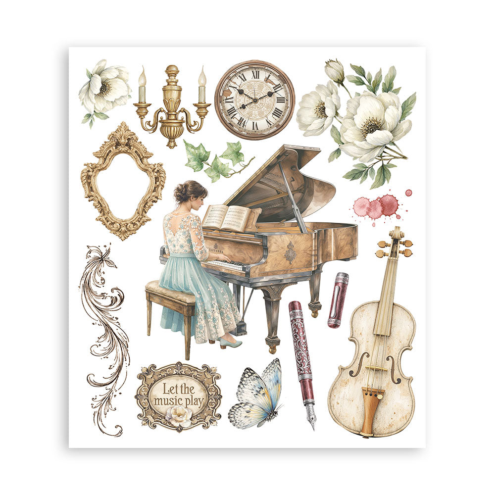 Stamperia SYMPHONY - LARGE Rub On Selection 20,5x23cm  #DFLRBXG09