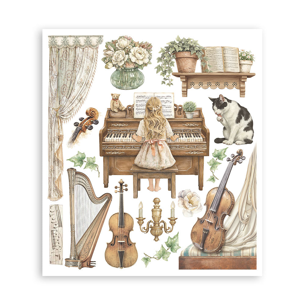 Stamperia SYMPHONY - LARGE Rub On Selection 20,5x23cm  #DFLRBXG09