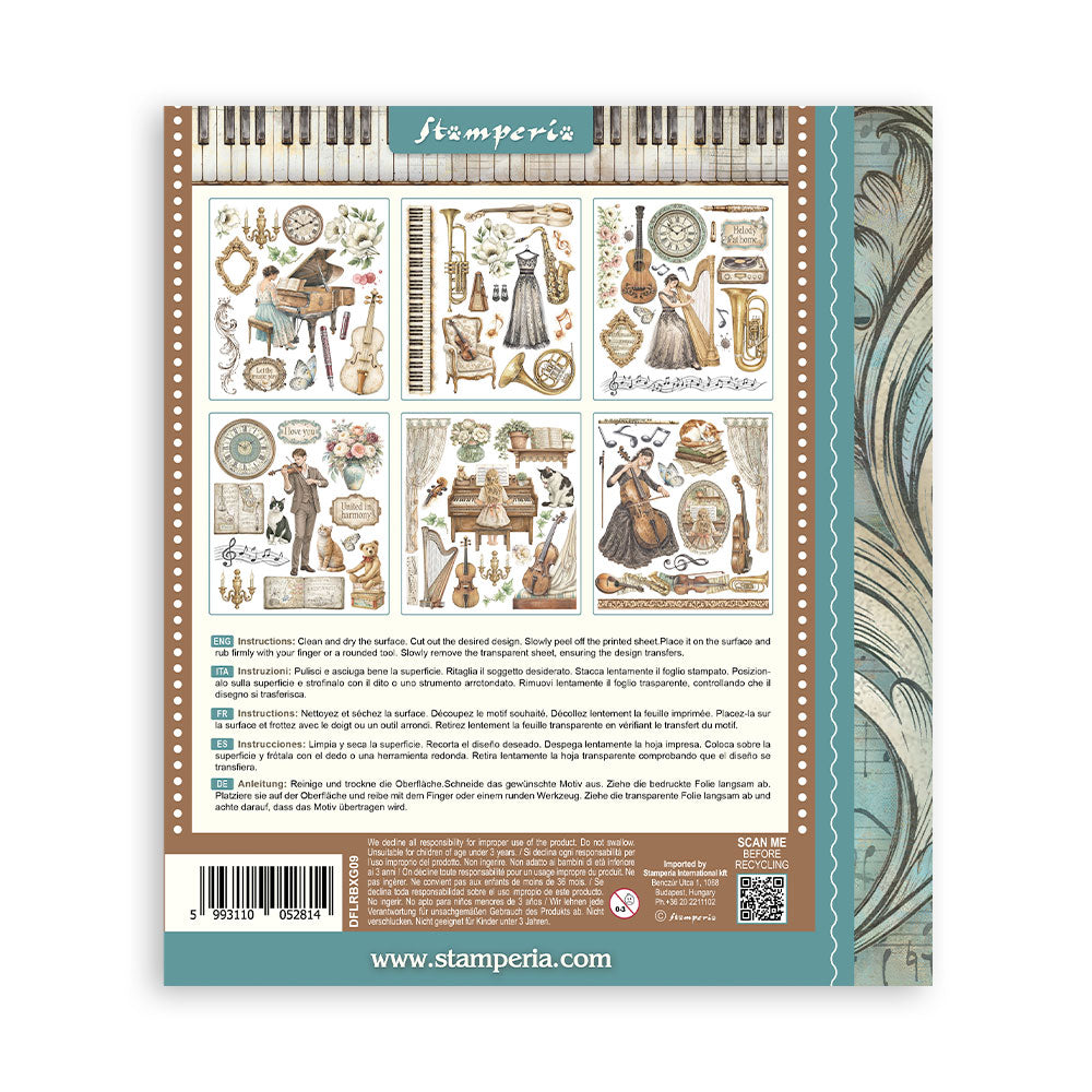 Stamperia SYMPHONY - LARGE Rub On Selection 20,5x23cm  #DFLRBXG09