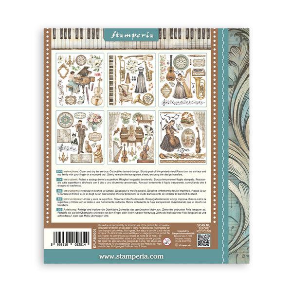 Stamperia SYMPHONY - LARGE Rub On Selection 20,5x23cm  #DFLRBXG09