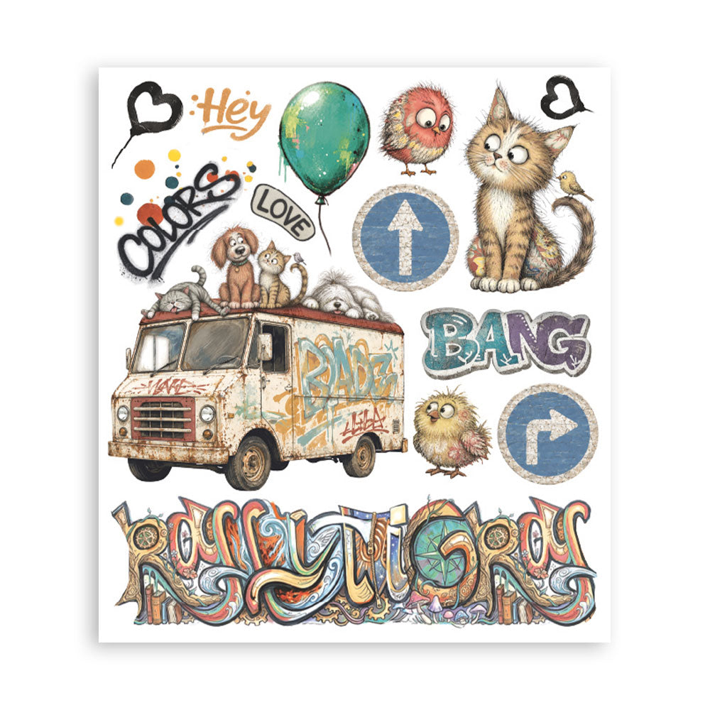 PRE-ORDER Stamperia FURRY FRIENDS 2 - LARGE Rub On Selection 20,5x23cm  #DFLRBXG18 - NEW