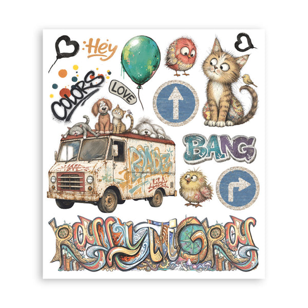 PRE-ORDER Stamperia FURRY FRIENDS 2 - LARGE Rub On Selection 20,5x23cm  #DFLRBXG18 - NEW