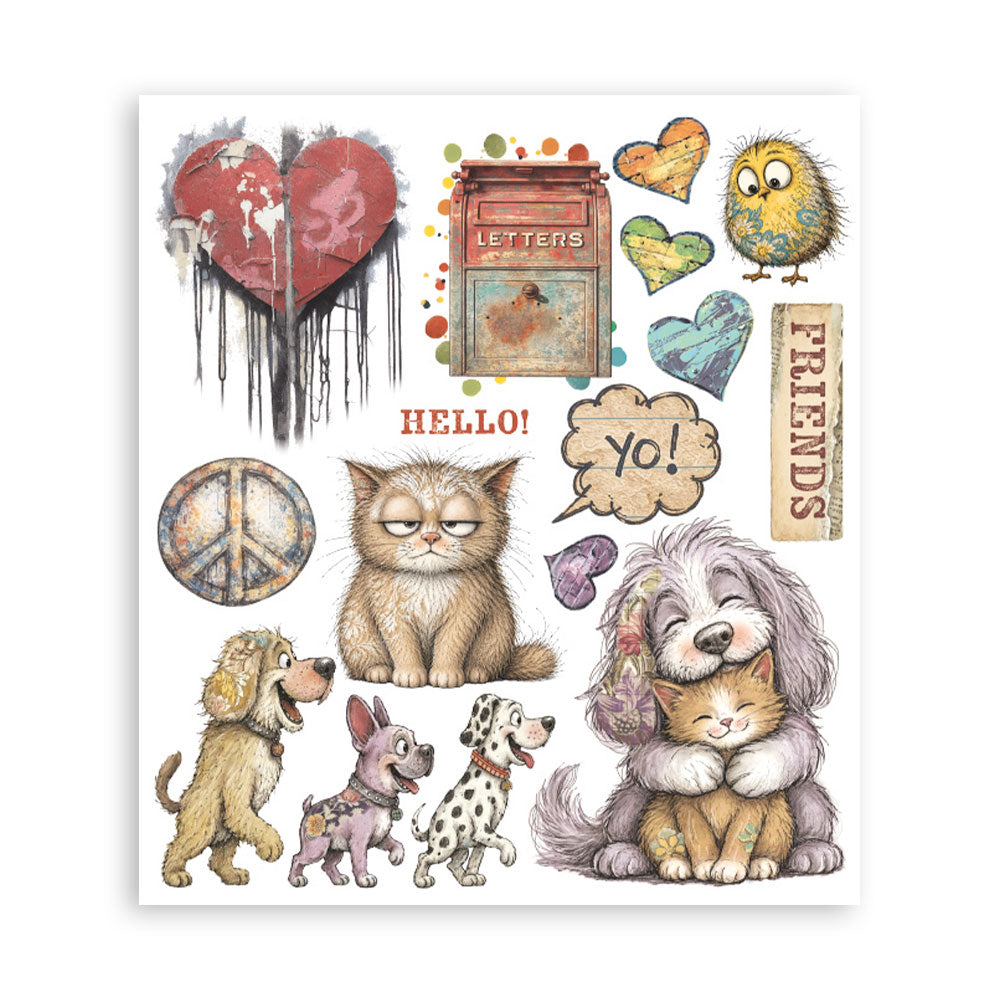 PRE-ORDER Stamperia FURRY FRIENDS 2 - LARGE Rub On Selection 20,5x23cm  #DFLRBXG18 - NEW