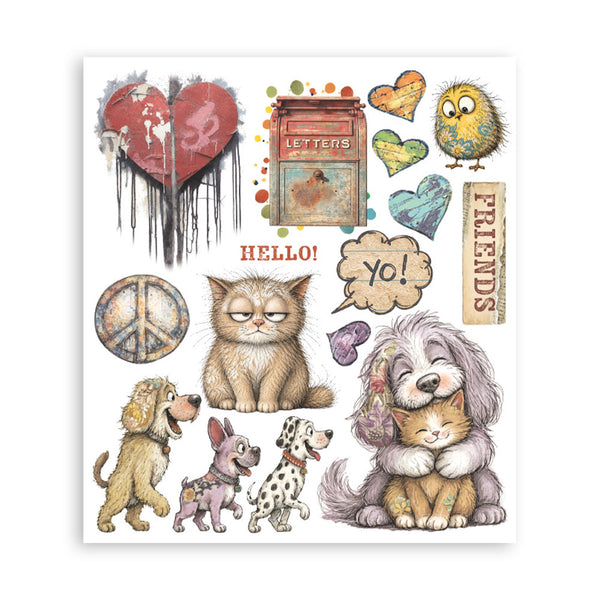 PRE-ORDER Stamperia FURRY FRIENDS 2 - LARGE Rub On Selection 20,5x23cm  #DFLRBXG18 - NEW