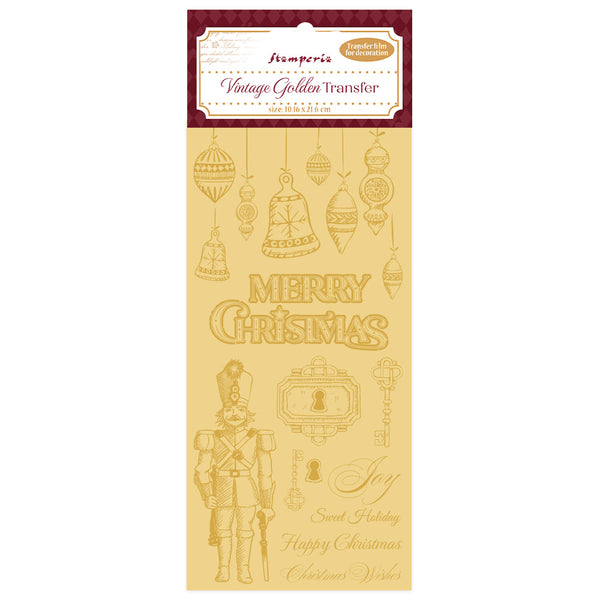 Stamperia ALICE IN CHRISTMAS - VINTAGE GOLDEN TRANSFER - MERRY CHRISTMAS Transfer Film Decoration 4" x 8.5"  #DFLRGT06