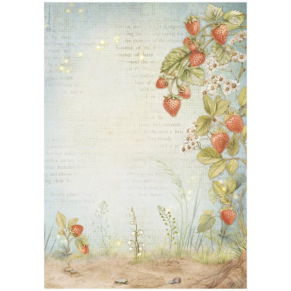 PRE-ORDER STAMPERIA HIDDEN GROVE - STRAWBERRIES Decoupage Rice Paper A4 #DFSA41014