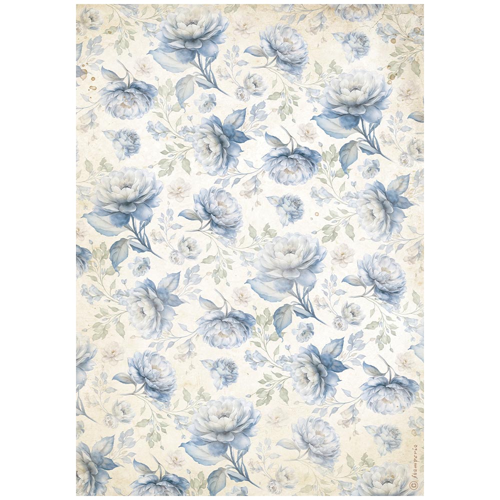 Stamperia TIMELESS - BLUE FLOWERS PATTERN A4 Decoupage Rice Paper #DFSA41035