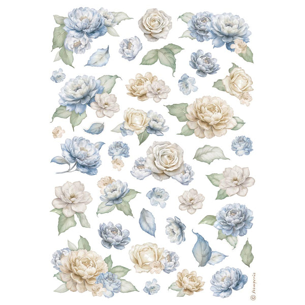 Stamperia TIMELESS - ROSES and BLUE FLOWERS PATTERN A4 Decoupage Rice Paper #DFSA41036